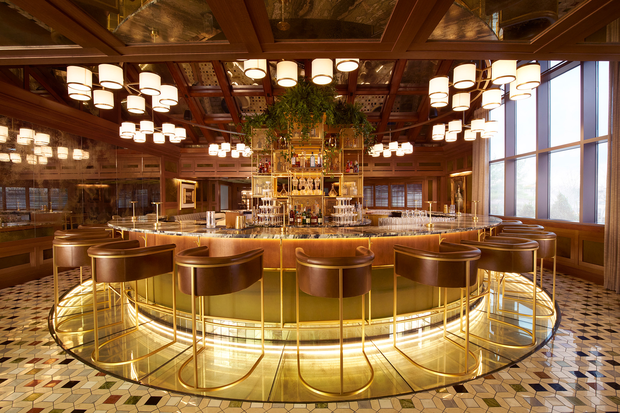 a circular bar with glowing lights