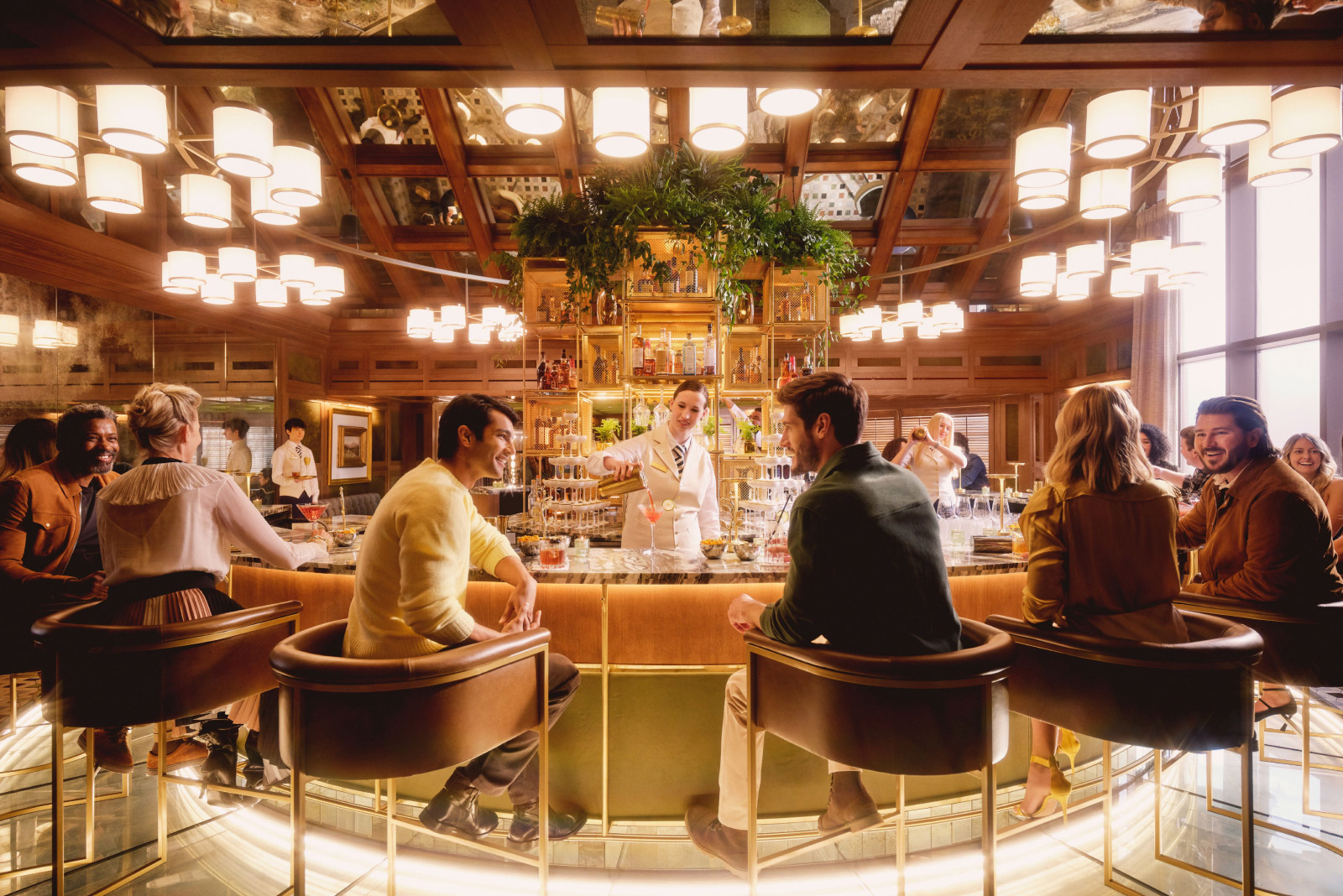 A stylish image of The Circle Bar, featuring elegant seating arrangements and a cozy atmosphere perfect for relaxation and socializing.
