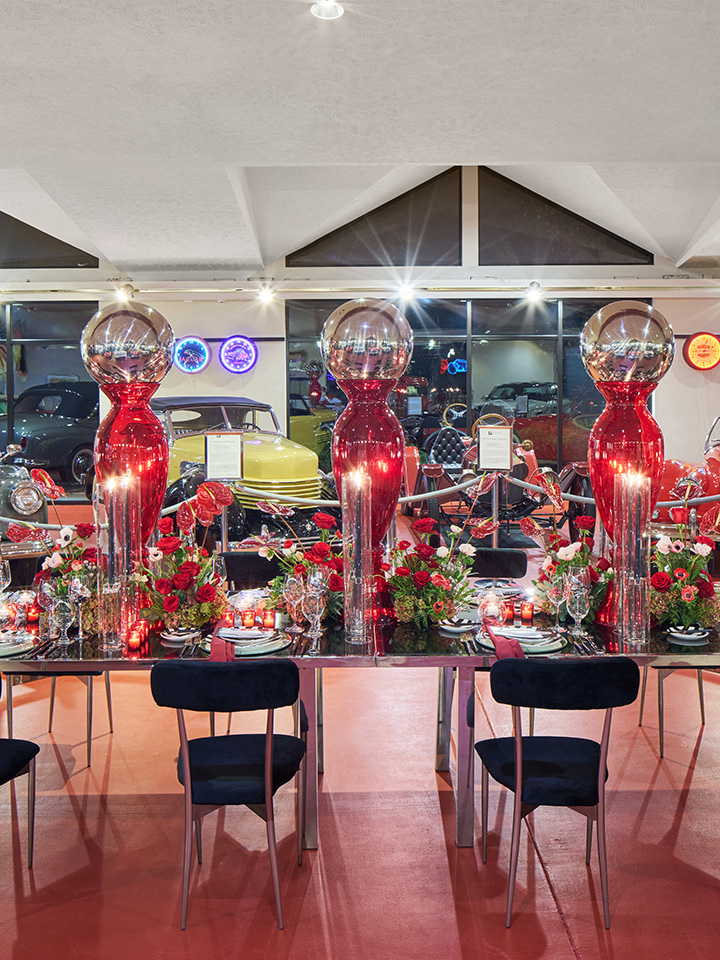 table setup in a car museum